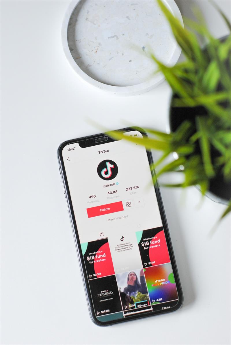 Smartphone mit Anzeige eines Tik-Tok-Profils